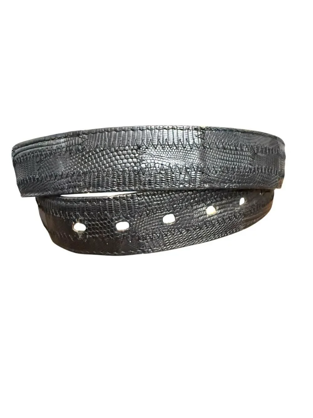 Vintage Rohms Lizard Leather Belt Black Made in USA Size 40 No Buckle